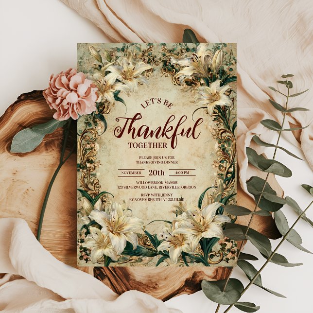 Invitation Vintage Baroque Lily Thanksgiving Dîner (Créateur téléchargé)