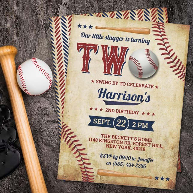 Invitation Vintage Baseball Boys 2e anniversaire (Créateur téléchargé)
