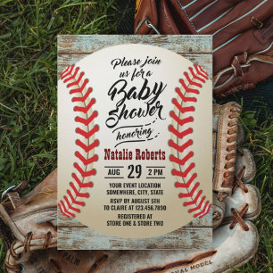 Invitation Vintage Baseball Grange Arrière - plan Baby shower