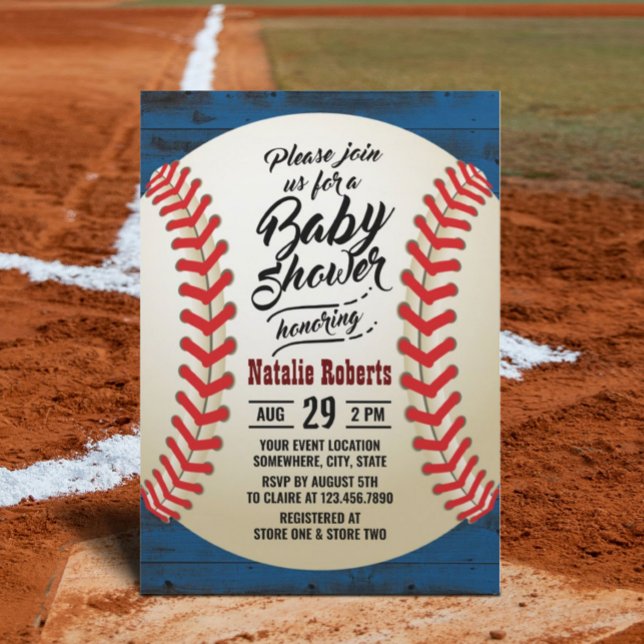Invitation Vintage Baseball Marine Barn Baby shower en bois (Créateur téléchargé)
