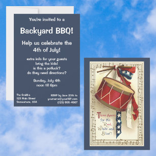 Invitation vintage BBQ tambours patriotiques music