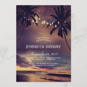 Invitation Vintage Beach Sunset Palm Lights Baby shower