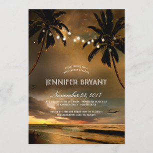 Invitation Vintage Beach Sunset Palm Lights Baby shower