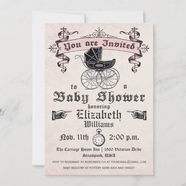 Invitation vintage bébé fille douche (Devant)
