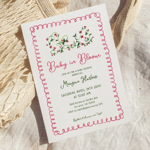 Invitation Vintage Bébé Floral Rouge En Fleur Baby shower Fil