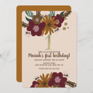 Invitation Vintage Bee Sunflower Floral Premier anniversaire