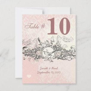 Invitation Vintage Bird Rose Musical Scroll Mariage Table No.
