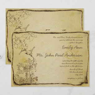 Invitation Vintage Birds Gold Metallic Parchment Mariage
