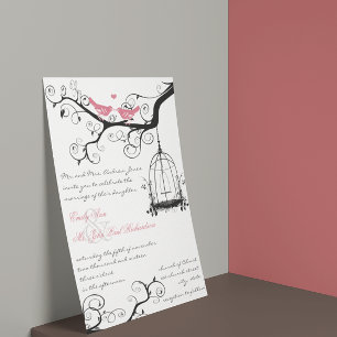 Invitation Vintage Birds Honeysuckle Pink Wedding Invite