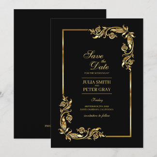 Invitation Vintage Black and Gold Royal Enregistrer la date