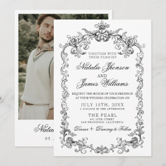 Invitation Vintage Black And White Old Money Classy Wedding