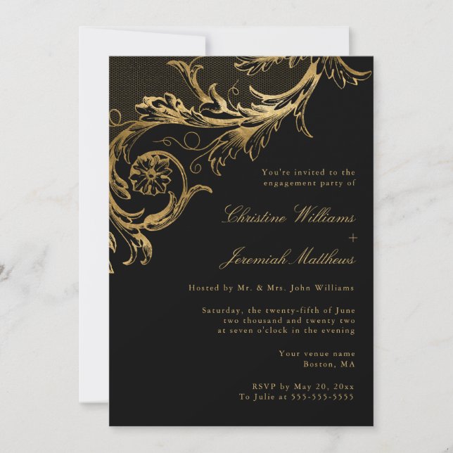 Invitation Vintage Black Gold Floral (Devant)