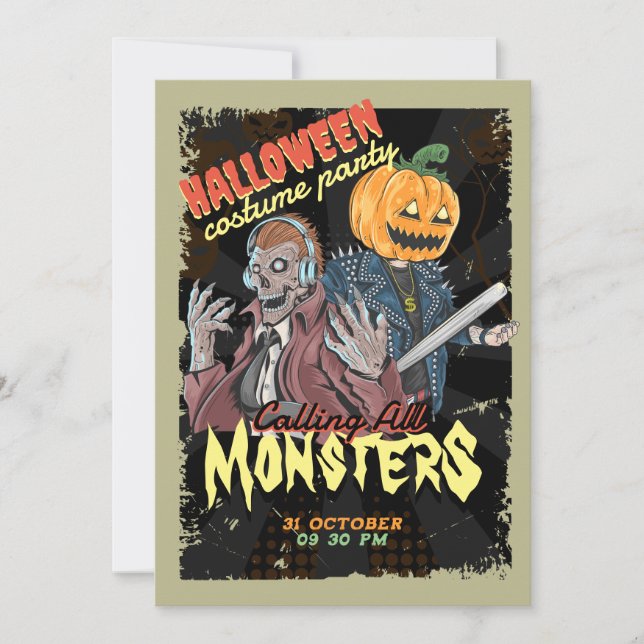 Invitation Vintage Black Halloween Costume Party (Devant)