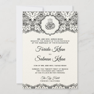 Invitation Vintage Black Lace Sent Ecru Mariage islamique