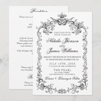 Invitation Vintage Black White Old Money All In One Wedding