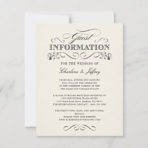Invitation Vintage Blanc Élégant Mariage Informations WT313