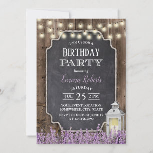 Invitation Vintage blanc Lavande Florale Lavande Anniversaire