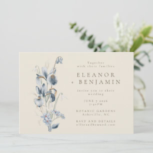 Invitation Vintage bleu bleu floral Mariage tout-en-un