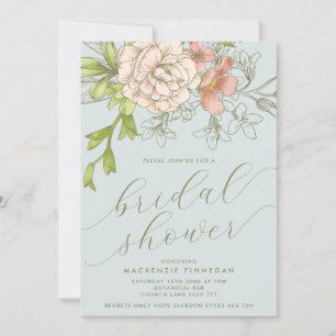 Invitation Vintage Bleu Botanique Fête des mariées Florale