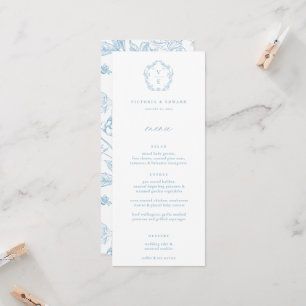 Invitation Vintage bleu clair Monogram Crest Floral Menu