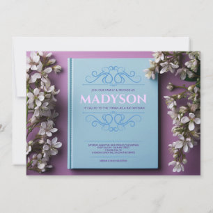 Invitation Vintage Bleu Histoire Livre Couverture Bat mitzvah