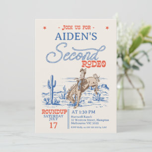 Invitation Vintage Bleu Rouge Bronco 2e Rodéo 2e Anniversaire