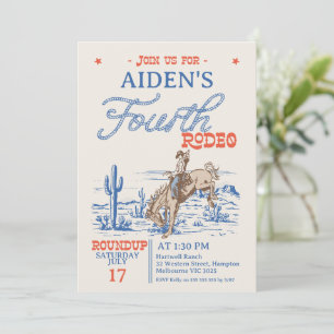 Invitation Vintage Bleu Rouge Bronco 4e Rodéo 4e anniversaire