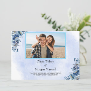 Invitation Vintage Blue Floral Wedding Enregistrer la date