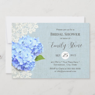 Invitation Vintage Blue Hydrangea & dentelle Rustique Fête de