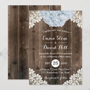 Invitation Vintage Blue Hydrangea Floral dentelle Mariage