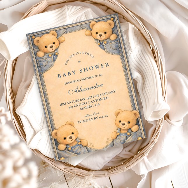 Invitation Vintage Blue Jeans Teddy Baby Shower (Créateur téléchargé)