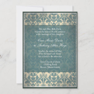 Invitation Vintage Blue Mariage damassé