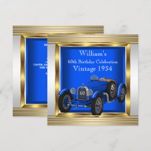 Invitation Vintage Blue Racing Car Mans 60e fête d'anniversai
