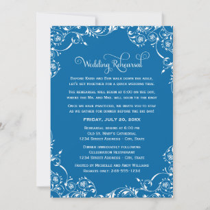 Invitation Vintage Blue Scrolls Répétition Mariage et dîner