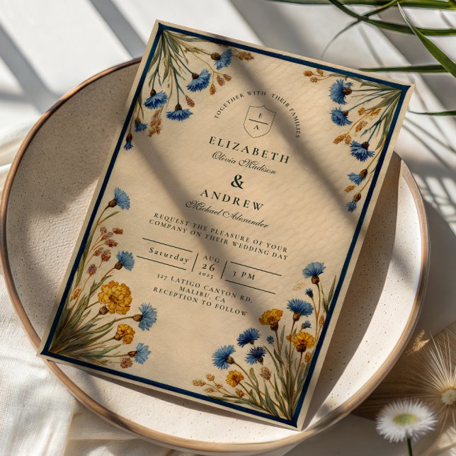 Invitation Vintage Blue Wildflower Wedding (Créateur téléchargé)