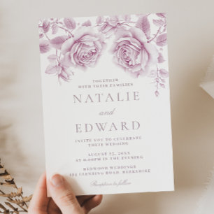 Invitation Vintage Blush & Mauve Roses Merveilleux Mariage