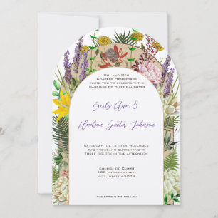Invitation Vintage Boho Fleur sauvage Fern violet jaune Flora