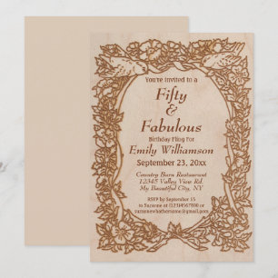 Invitation Vintage Bois Floral Rustique 50e anniversaire
