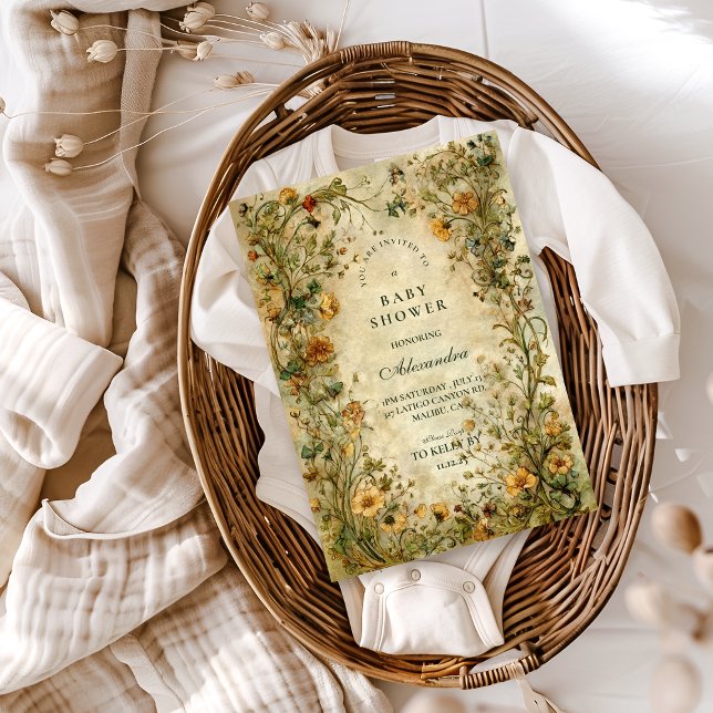 Invitation Vintage Botanical Wildflower Baby Shower (Créateur téléchargé)