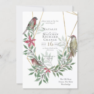 Invitation vintage botanique d'oiseaux rustiques