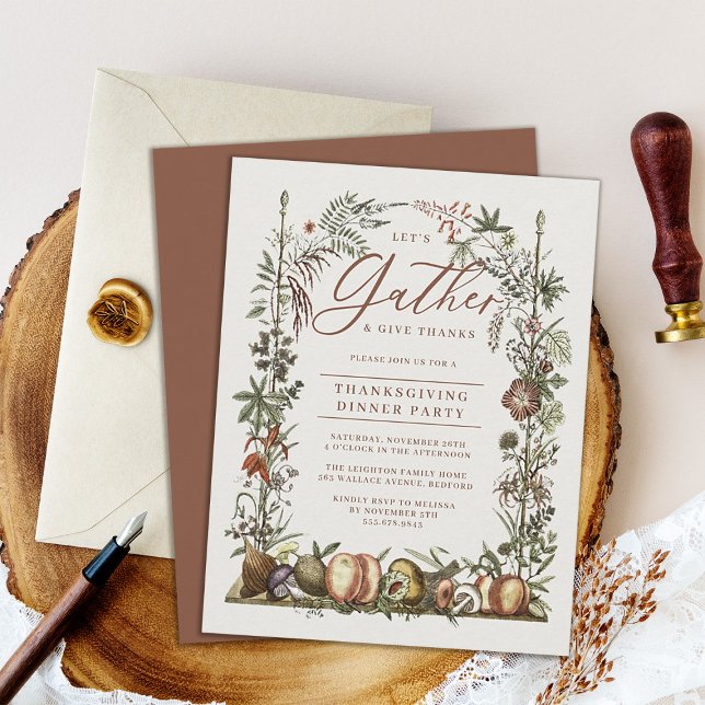 Invitation Vintage Botanique et Champignons Thanksgiving (Créateur téléchargé)