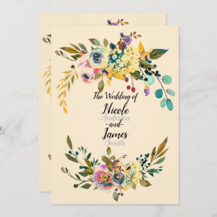 Invitation Vintage Botanique Floral Feuille Mariage de crème