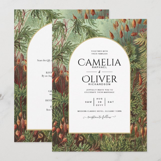 Invitation Vintage Botanique Green Terracotta Mariage (Devant / Derrière)