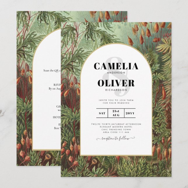 Invitation Vintage Botanique Green Terracotta Mariage (Devant / Derrière)