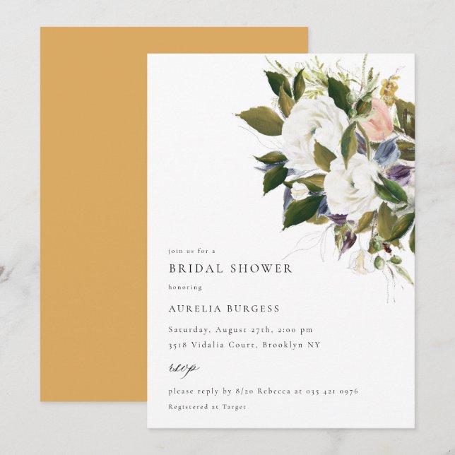 Invitation vintage Bouquet Floral Bridal (Devant / Derrière)