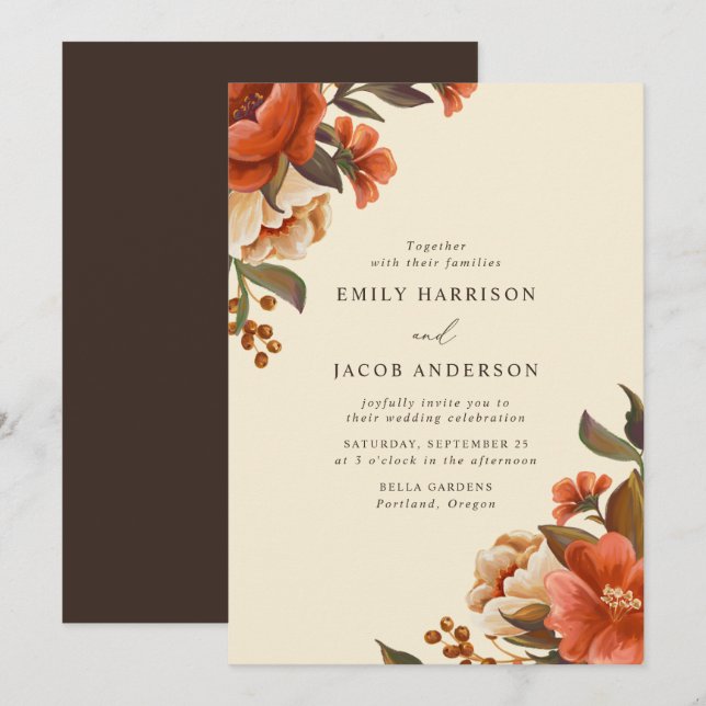 Invitation Vintage Bouquets floraux Mariage (Devant / Derrière)