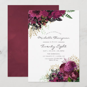 Invitation Vintage Bourgogne et or Floral N'importe quel âge