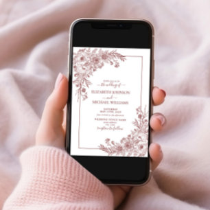 Invitation Vintage Bourgogne Floral Line Art Script Mariage