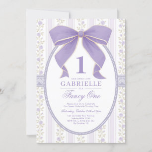 Invitation Vintage Bow pourpre fantaisie Un 1er anniversaire