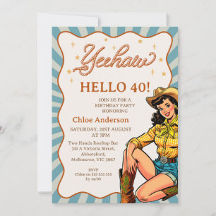 Invitation Vintage Brown Blue Western Cowgirl 40e anniversair